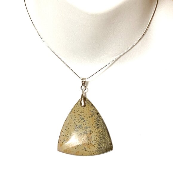 Natural Earthy Dendritic Jasper Pendant, Large Genuine Gemstone Triangle Pendant - Picture 7 of 11